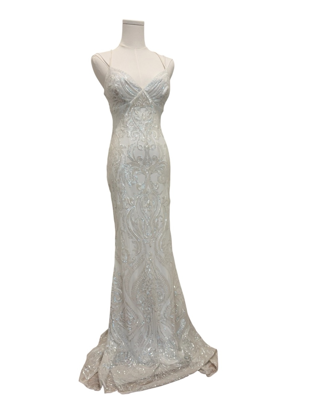 Windsor Formal Gown White Sequined Mermaid Dress NWT Size Medium